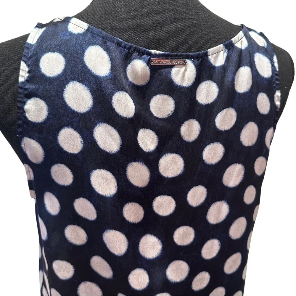 Michael Kors Tank Top Navy Blue White Polka Dot Scoop Neck Sleeveless Tunic